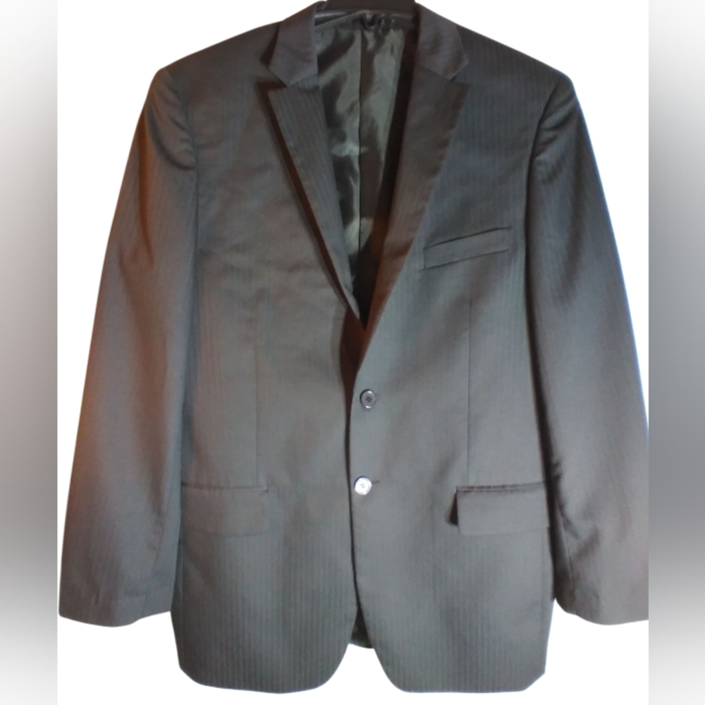 Carlo Lusso 2 Pc Black Pin Stripe Mens Suit Size 42 Business Office Lawyer Work